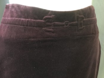 GUCCI, Plum Purple, Cotton, Solid, Low Waist, Side Zip, Straight, Back Slit, Embossed Belt Detail