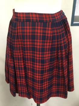 JO COLLINS, Navy Blue, Red, Wool, Plaid, Plaid, Pleated, Side Zipper,