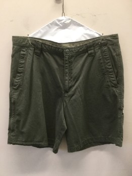 COLUMBIA, Olive Green, Cotton, Solid, Olive, Flat Front, Zip Front, 5 Pockets