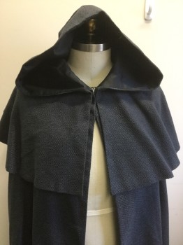 Unisex, Historical Fiction Cape, MTO, Navy Blue, Synthetic, Solid, Size, No , Made To Order, 2 Fur Hooks & Eyes, Hood, 'Coachman's Cape",