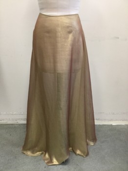 Womens, Sci-Fi/Fantasy Skirt, MTO, Gold, Synthetic, Solid, W 28, Diagonal Wave Texture, Sheer, Floor Length Hem, Hook & Eye Back with Opening