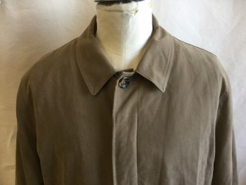 LONDON FOG, Brown, Polyester, Nylon, Solid, Single Breasted, Hidden Placket, Collar Attached, Long Sleeves, 2 Pockets, Zip Detachable Lining