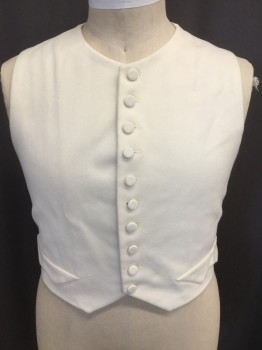 Mens, Historical Fiction Piece 3, N/L MTO, Cream, Wool, Polyester, Solid, 40, Vest, Solid Wool Front, Solid Polyester Satin Back, Button Front, Wool Covered Buttons, 2 Fake Flap Scallopped Pockets, Wool Panel Lace Up Back