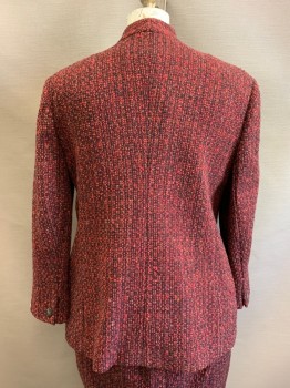DANA BUCHMAN, Black, Red, Yellow, Wool, Tweed, V-neck, Single Breasted, Button Front, 2 Faux Pockets