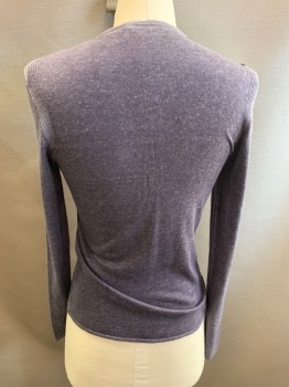 Mens, Pullover Sweater, JOHN VARVATOS, Slate Gray, Cashmere, Solid, Heathered, S, Henley, Long Sleeves, Very Fine, Thin, Mottled, Ribbed Detail at Arms-eye