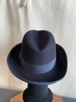 Mens, Homburg, GOLDEN GATE HAT CO, Black, Wool, 59, 7 3/8, Grosgrain Hat Band with Bow, Felted Wool,