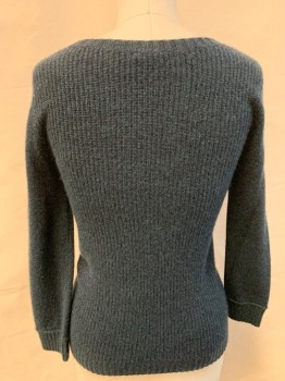 CLUB MONACO, Dk Green, Black, Viscose, Wool, Mottled, Cable Knit Front, Ribbed Knit Scoop Neck, Long Sleeves, Ribbed Knit Waistband/Cuff