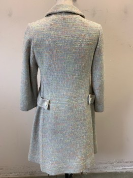 SHAGMOOR, Lt Blue, White, Pink, Orange, Wool, Tweed, Collar Attached, Double Breasted, Button Front & Snap Front, 2 Pockets, Belted Sides