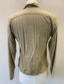 Mens, Historical Fiction Shirt, N/L MTO, Beige, Cotton, Solid, 36, XS, Gauze with Self Stripe Texture, Long Sleeves, Collar Attached, Notched Neck, Lightly Aged/Worn Look, Historical Fantasy, Peasant, Made To Order