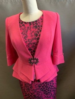 N/L, Pink, Polyester, Rayon, Solid, Peplum, V Neck, Studded Metal Closure at CF, 3/4 Length Sleeve.