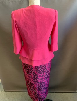 N/L, Pink, Polyester, Rayon, Solid, Peplum, V Neck, Studded Metal Closure at CF, 3/4 Length Sleeve.