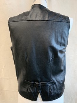 Mens, Leather Vest, Cripple Creek, Black, Lt Brown, Leather, Cotton, Solid, XL, Button Front, 4  Snap Buttons with "CC" Stamped Into Them, Lt Brown Lining, 2 Pocket,