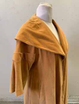 Womens, Coat, N/L, Apricot Orange, Cotton, Solid, B36-38, M, Velvet, Swing Coat, Wide Shawl Collar, Open at Front with No Closures, 3/4 Sleeves, Welt Pockets at Hips, Knee Length