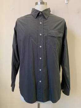 CIVILIANAIRE, Charcoal Gray, Cotton, Solid, L/S, Button Front, Collar Attached, Chest Pocket