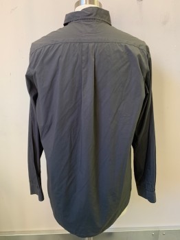 CIVILIANAIRE, Charcoal Gray, Cotton, Solid, L/S, Button Front, Collar Attached, Chest Pocket