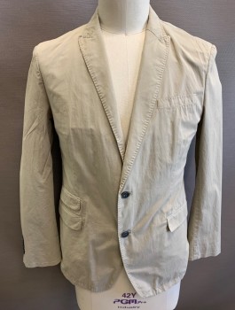 JOHN VARVATOS, Khaki Brown, Cotton, Solid, Single Breasted, 2 Buttons, Thin Peaked Lapel with Hand Picked Stitching, 4 Pockets, Slim Fit, Half Lining Made of Self Fabric