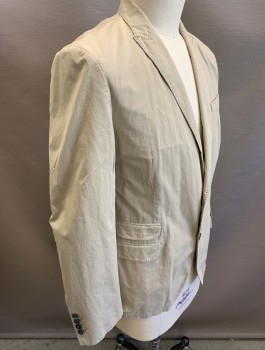 JOHN VARVATOS, Khaki Brown, Cotton, Solid, Single Breasted, 2 Buttons, Thin Peaked Lapel with Hand Picked Stitching, 4 Pockets, Slim Fit, Half Lining Made of Self Fabric