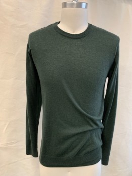 SAKS 5TH AVE, Forest Green, Cashmere, Solid, L/S, CN,