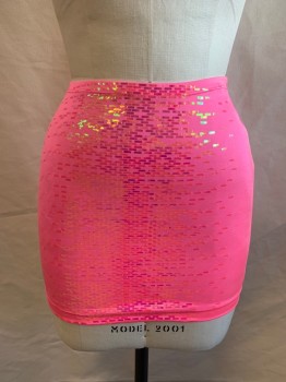 N/L, Neon Pink, Iridescent Pink, Spandex, Rectangles, Solid, Elastic Waistband