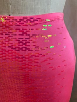 N/L, Neon Pink, Iridescent Pink, Spandex, Rectangles, Solid, Elastic Waistband
