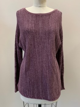 PUrE JILL, Mauve Pink, Purple, Cotton, Rayon, 2 Color Weave, L/S, Wide Neck, Knit