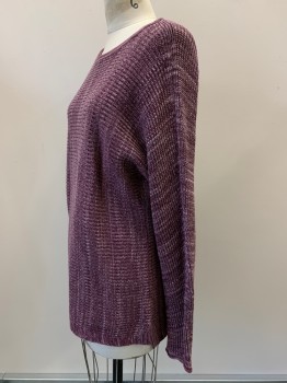 PUrE JILL, Mauve Pink, Purple, Cotton, Rayon, 2 Color Weave, L/S, Wide Neck, Knit