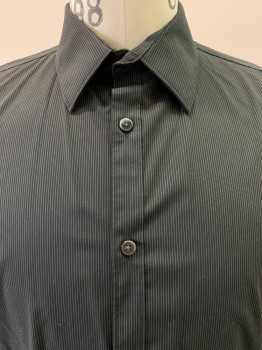 CALVIN KLEIN, Black, Gray, Cotton, Stripes - Pin, L/S, Button Front, Collar Attached,