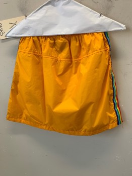 ROJAS, Orange, Multi-color, Nylon, Solid, Stripes, Orange Nylon Snap Front Skirt, Rainbow Side Stripes, 2 Welt Pocket, Elastic Waist