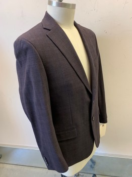 MICHAEL KORS, Aubergine Purple, Black, Polyester, Viscose, Plaid, 2 Buttons,  Single Breasted, Notched Lapel, 2 Flap Pocket,