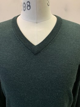BROOKS BROTHERS, Dk Green, Wool, Solid, L/S, V Neck