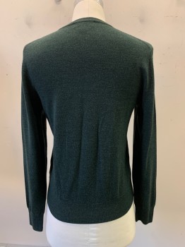 BROOKS BROTHERS, Dk Green, Wool, Solid, L/S, V Neck