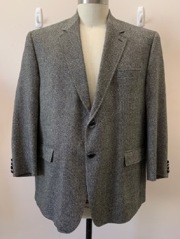 RALPH LAUREN, Black, Lt Gray, Wool, Herringbone, 2 Buttons, Single Breasted, Notched Lapel, 3 Pockets, Elbow Patch