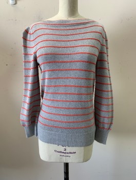 MARC BY MARC JACOBS, Gray, Salmon Pink, Cotton, Cashmere, Stripes, Boat Neck, L/S, Elastic Waistband,