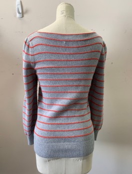 MARC BY MARC JACOBS, Gray, Salmon Pink, Cotton, Cashmere, Stripes, Boat Neck, L/S, Elastic Waistband,