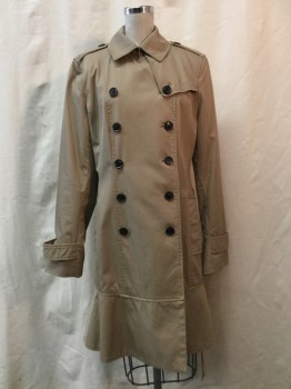 BANANA REPUBLIC, Camel Brown, Cotton, Synthetic, Solid, Camel, Double Breasted, 10 Buttons, Epaulets, 2 Pockets, Belt