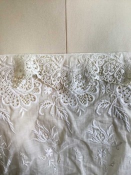 Womens, Camisole 1890s-1910s, Cream, Cotton, Floral, B36, Strapless Cotton Batiste with Floral Lace Trim At Chest with Self Lace Ruffle.drawstring Bust line. Snap Closure At  Waist