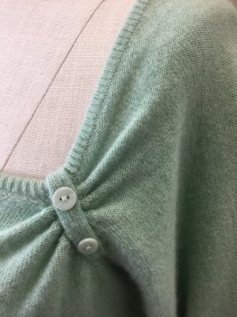 TWELFTH STREET, Mint Green, Cashmere, Solid, Knit, Wide Square Neck, 3/4 Sleeves, 2 Button Looped Detail at Side of Neckline