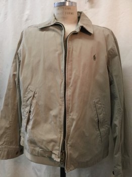 POLO, Tan Brown, Cotton, Polyester, Solid, C.A., 2 Way Zip Front, 2 Diagonal Snap Pckt, L/S, Re-enforced Elbow, 2 Button Tab Cuffs, 2 Button Adjustable Waist Tabs, Back Belt Insert, 2 Pleats At Back From Shoulder To Waist