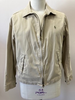 POLO, Tan Brown, Cotton, Polyester, Solid, C.A., 2 Way Zip Front, 2 Diagonal Snap Pckt, L/S, Re-enforced Elbow, 2 Button Tab Cuffs, 2 Button Adjustable Waist Tabs, Back Belt Insert, 2 Pleats At Back From Shoulder To Waist