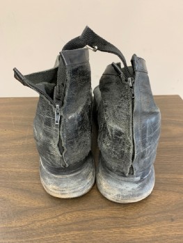Mens, Sci-Fi/Fantasy Boots , MTO, Black, Leather, Fur, Solid, 14, Open Toe, Rubber Gorilla or Ape Feet with Hair Exposed, Heel Zip, Aged/Distressed,