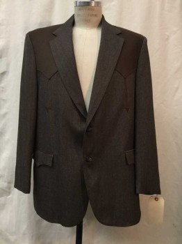 CIRCLE, Brown, Synthetic, Wool, Heathered, Heather Gray, Faux Suede Western Yolk, 2 Buttons,  Notched Lapel,