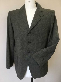 Mens, Suit, Jacket, 1890s-1910s, N/L, Black, Khaki Brown, Wool, Acetate, Mottled, 36/32, 42 R, Notched Lapel, 3 Button, Single Breasted, 3 Patch Pocket
