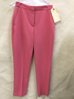 TOP SHOP, Pink, Polyester, Solid, Flat Front, Tapered, 4 Pockets, Zip Front,