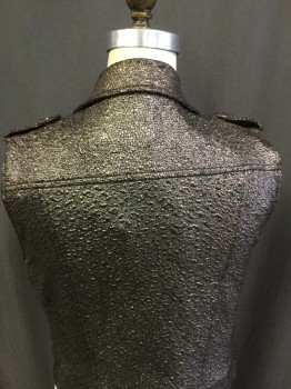 LUCY PARIS, Bronze Metallic, Polyester, Text, Collar Attached, Epplts, Zip Front Side Pkts