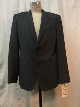 THEORY, Heather Gray, Black, Wool, Plaid, Heather Gray, Black Plaid, Notched Lapel, 2 Buttons,