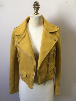 FITAYLOR, Mustard Yellow, Synthetic, Solid, Ultra Suede Mustard Yellow Biker Style Jacket