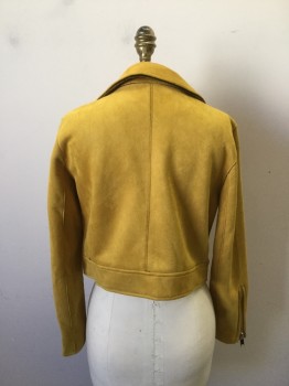 FITAYLOR, Mustard Yellow, Synthetic, Solid, Ultra Suede Mustard Yellow Biker Style Jacket
