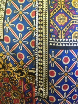 URBAN OUTFITTERS, Black, Fuchsia Pink, Gold, Royal Blue, Orange, Polyester, Spandex, Novelty Pattern, Floral, Mock Neck, Zip Front, Patchwork Pattern of Medallions and Floral Print, Polysatin