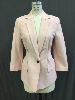 JOIE, Lt Pink, Cotton, Linen, Solid, Lightly Slubbed Fabric, 1 Button Single Breasted, Notched Lapel, 2 Pockets, Slit at Center Back, Inverted Pleat Detail at Shaped Waistline