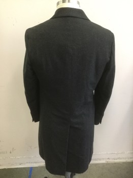 Mens, Coat, Overcoat, BARNEYS, Charcoal Gray, Cashmere, Solid, 38, Heathered Charcoal, Notched Lapel, Button Front, Slit Pockets